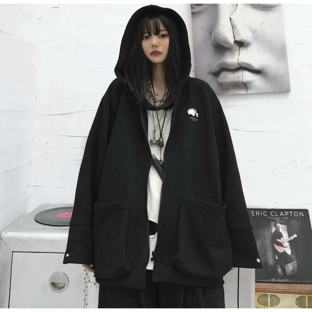 Áo khoác hoodie túi hộp logo thêu khủng long cute