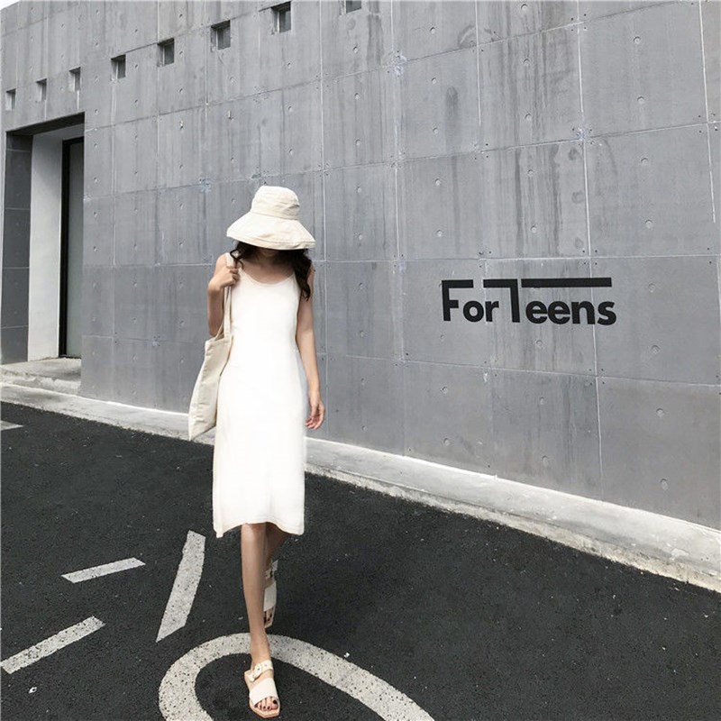 Đầm mini hai dây dáng ngắn/ dáng dài màu đen/ trắng phong cách mới quyến rũ thời trang mùa hè dành cho nữ