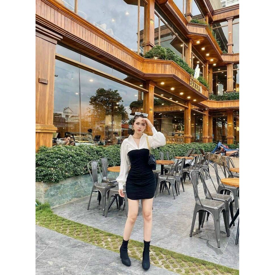 [HOT[ Đầm body Công Sở Phối Tay Dài Voan Nữ Tính BG1712204