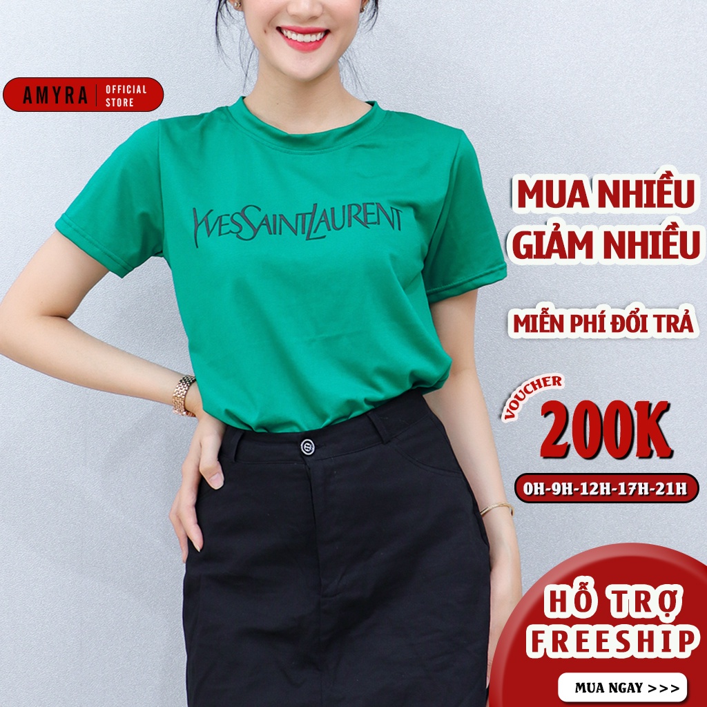 Áo Thun Nữ Cổ Tròn Công Sở AMYRA, Phông Rộng Thun Cotton Trơn Co Giãn Tốt Mềm Mịn Thoáng Mát Thấm Hút Mồ Hôi AT049