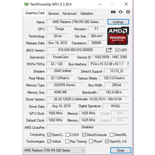 Card Đồ Họa PowerColor R9 380X MYST V2 4GB GDDR5 256Bit (Mạnh hơn GTX1050Ti/GTX960) | BigBuy360 - bigbuy360.vn