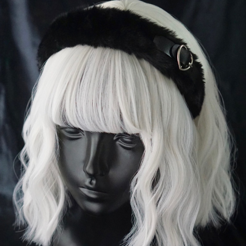 Băng Đô Cài Tóc Bằng Da Phối Lông Phong Cách Gothic Thời Trang Cho Nữ