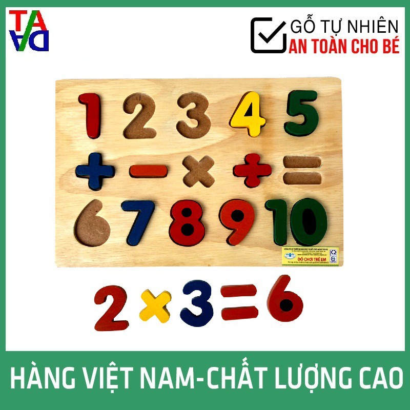 Đồ Chơi Gỗ VNXK Hợp Chuẩn, An Toàn Cho Bé - Tranh Ghép Hình Học Số - Học Chữ