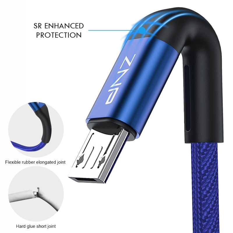 Cáp micro USB ZNP 1m 2m Sạc nhanh cho Xiaomi Redmi Note 5 Pro Cáp dữ liệu điện thoại di động Android cho Bộ sạc Samsung S7 Micro