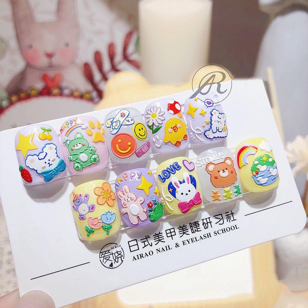 Miếng Dán Trang Trí Móng Tay Họa Tiết Hoạt Hình Gấu / Thỏ Nhiều Màu Xinh Xắn