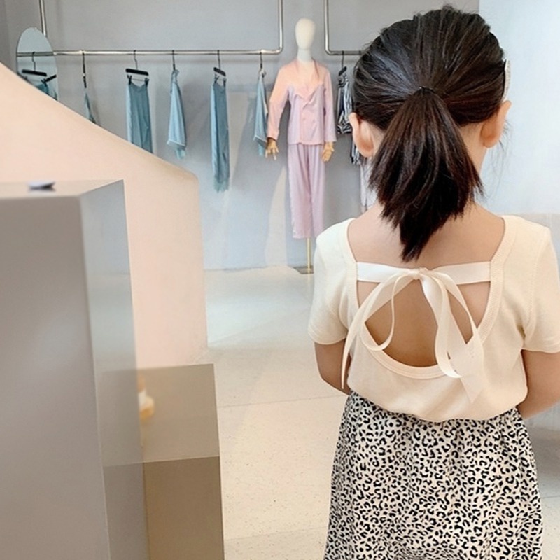 Se7en Áo Sơ Mi Ngắn Tay Hở Lưng Thắt Nơ Phong Cách Hàn Quốc Giản Dị Dành Cho Nữ