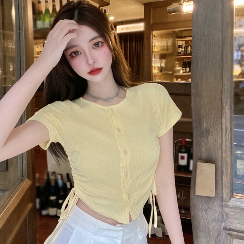 Áo Thun Tay Ngắn Cổ Tròn Dáng Ôm Thoáng Khí Thoải Mái Cho Nữ