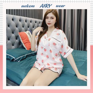 Bộ mặc nhà pijama lụa cao cấp AIRY đồ ngủ nữ họa tiết cộc lụa satin mã 21A03