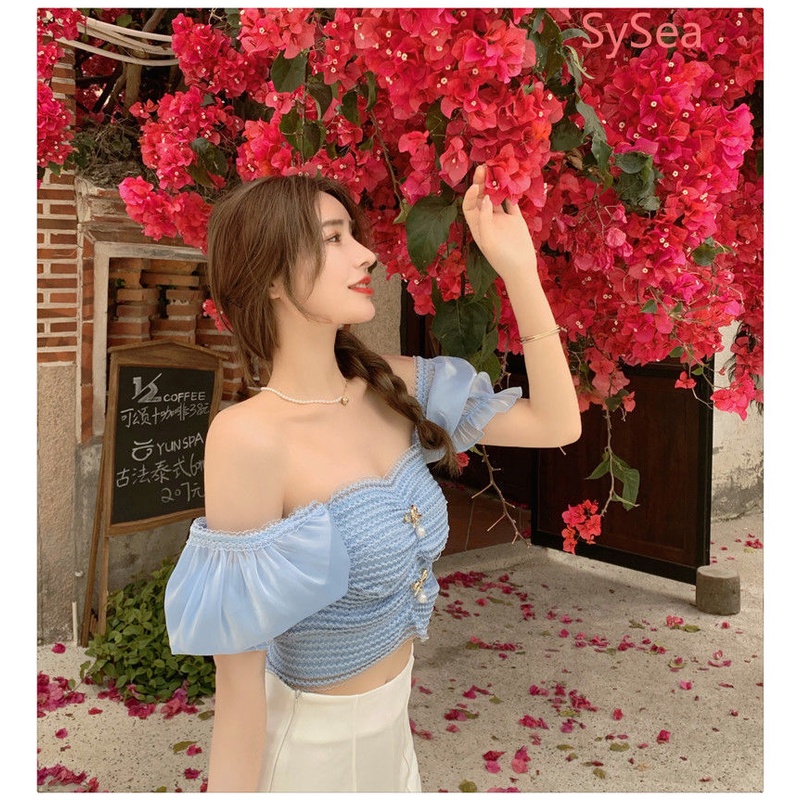 Áo Croptop Cổ Vuông Phối Ren Kiểu Pháp Thời Trang Mùa Hè Cho Nữ