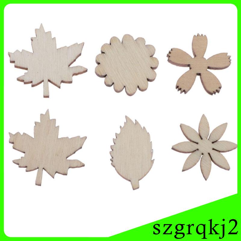 Set 100 Miếng Gỗ Hình Hoa Lá / Lá Dùng Trang Trí Thủ Công