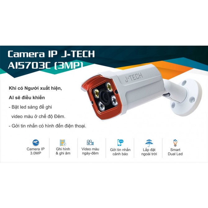 CAMERA IP J-TECH AI5703C (3MP, AI) đã bao gồm chân đế và nguồn-cam lắp được ngoái trời | WebRaoVat - webraovat.net.vn