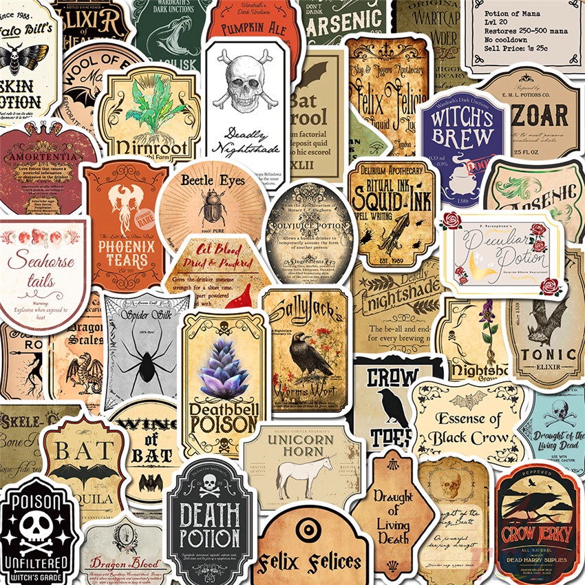 50 Cái / Bộ ❉ Bộ 02 Miếng Dán Phong Cách Retro Độc Đáo ❉ Sticker Dán Tường Chống Thấm Nước Họa Tiết Doodle Hợp Thời Trang