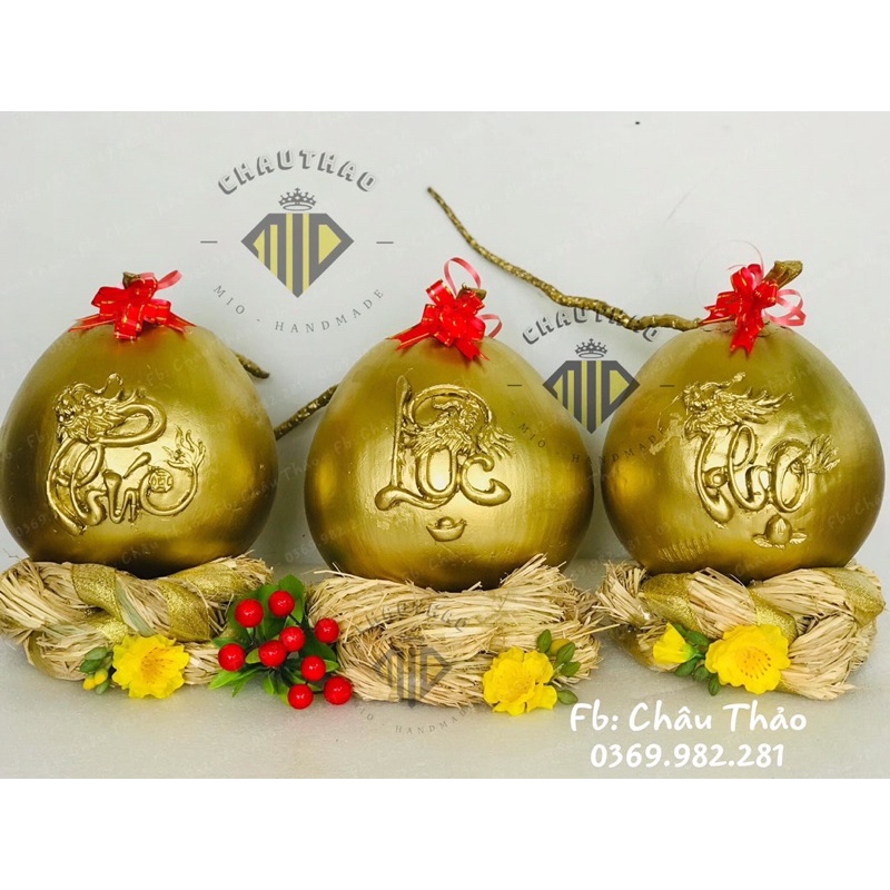 Chữ Phúc~Lộc~Thọ 3D dán lên Dừa-Dưa-Bưởi-Tranh