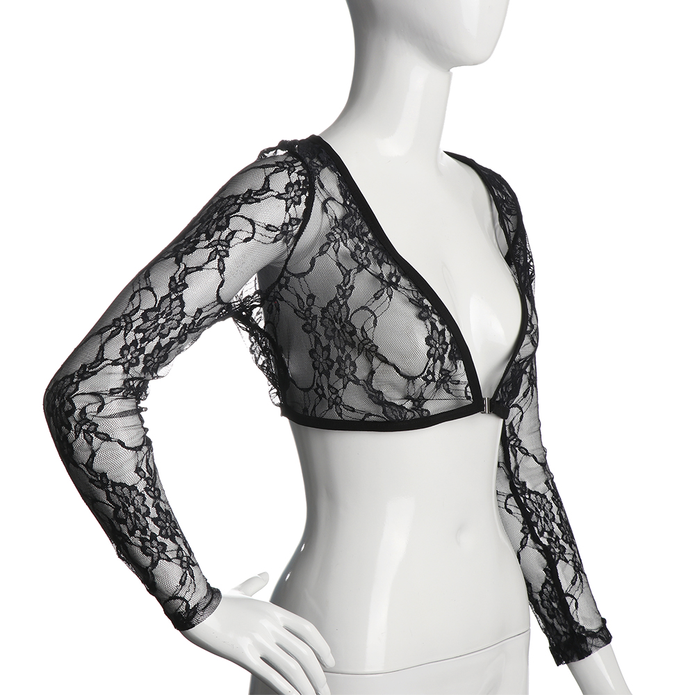 Áo Khoác Croptop Dài Tay Phối Ren Xinh Xắn Dành Cho Nữ