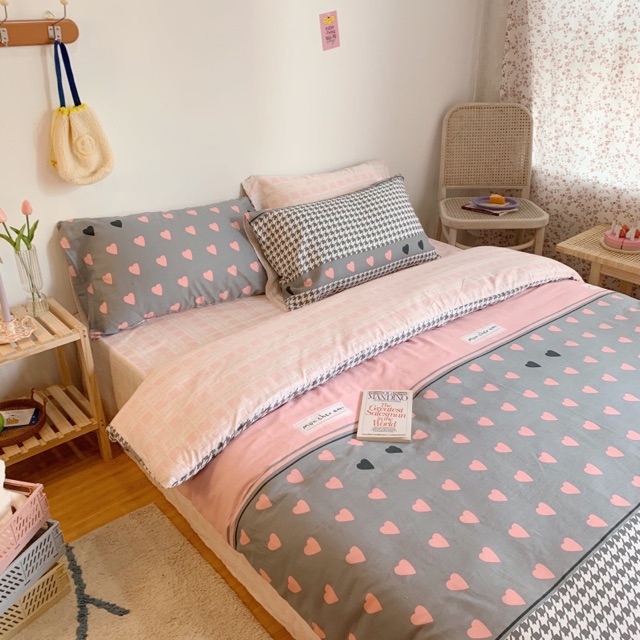 Set Chăn Ga Tim Hồng Phối Cotton Living Cực Sang Chảnh Siêu Yêu (Shinbedding.shop)