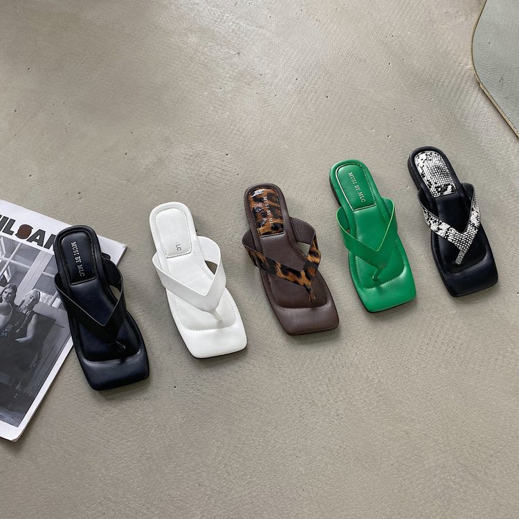 JINxCHOY Dép JINXCHOY đế bằng mũi vuông trẻ trung thời trang