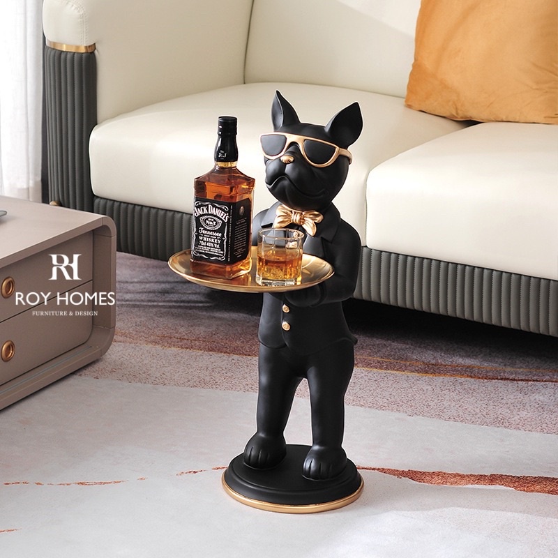 📢 Bồi bàn, bulldog đỡ khay áo đen áo xanh