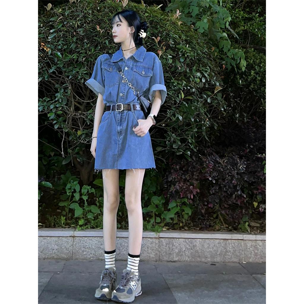 Đầm Denim Dáng Ôm Màu Xanh Dương Phong Cách Pháp Thời Trang Xuân Hè 62689