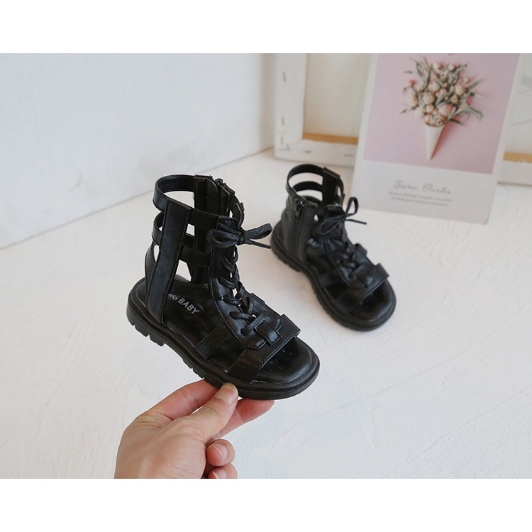 ￼Giày Sandal chiến binh bé gái - Sandal bé gái cao cổ đế chống vấp chất da siêu mềm A451