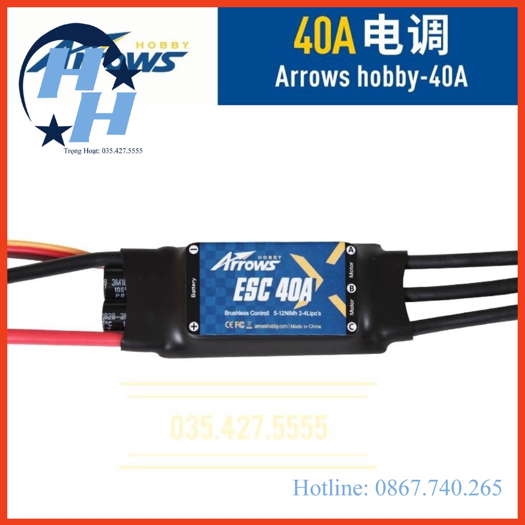 ESC Không Chổi Than Arrows hobby 40A 2s- 4s XT60.