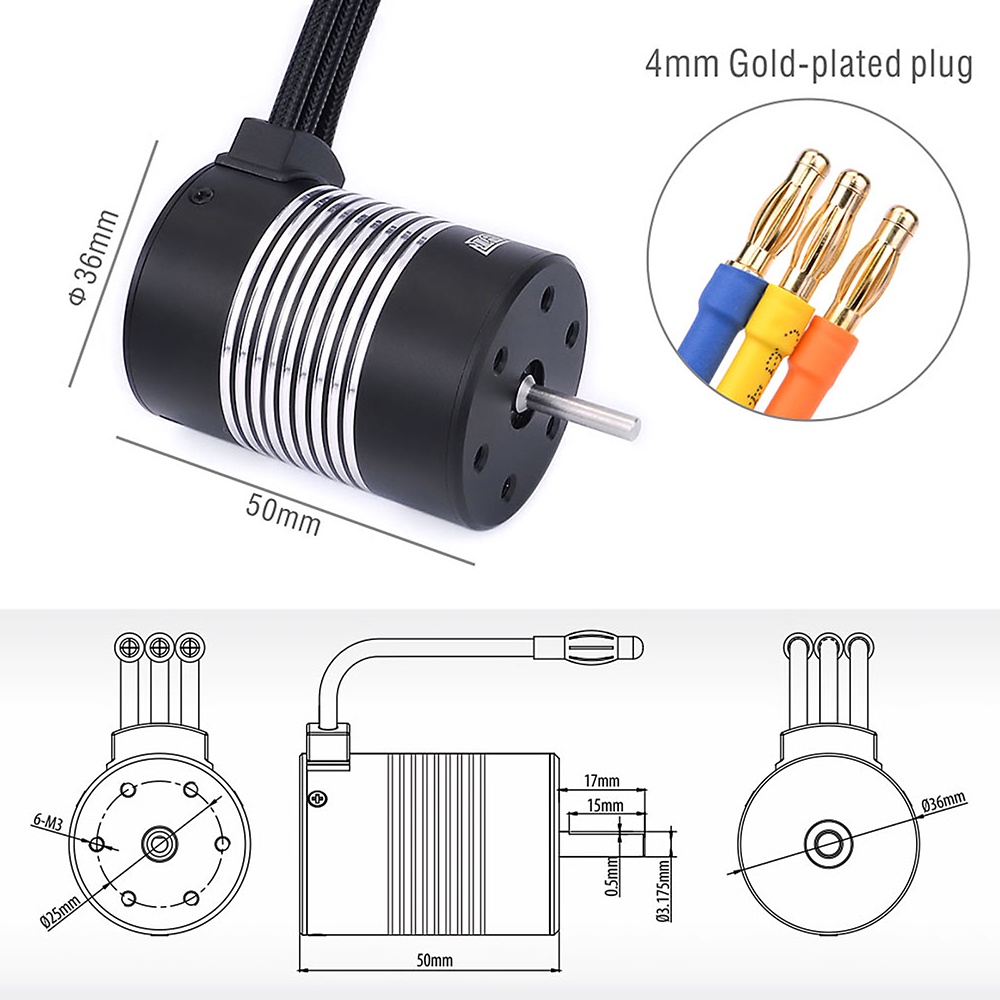 Động cơ không chổi than 650 2300/3100kv 4300kv 5200kv 7700KV chống thấm nước cho xe đồ chơi điều khiển từ xa 1/10