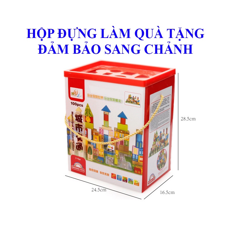 Đồ chơi xếp hình mô hình thành phố 62 chi tiết bằng gỗ