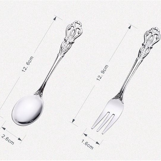 Muỗng cà phê/ nĩa ăn trái cây XIAODUOJIAJU bằng thép không gỉ phong cách châu Âu chuyên dụng