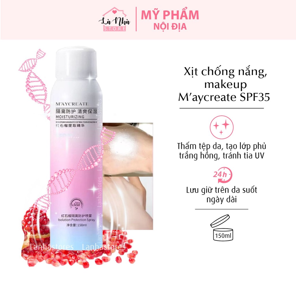 Kem Xịt Chống Nắng Dưỡng Trắng Da, Che Khuyết Điểm Maycreate Moisturizing Spray 150ml -W109-K06T3