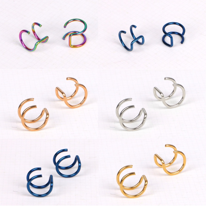 (Một cặp 2 miếng) Khuyên Kẹp Vành Tai / Mũi / Môi / Mũi Không Xỏ Hình Chữ U Bằng Chất Liệu