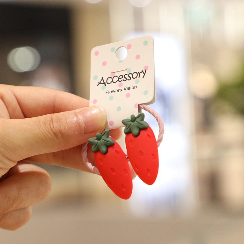 Set 2 Dây Cột Tóc Hình Trái Cây Dễ Thương Cho Bé Gái