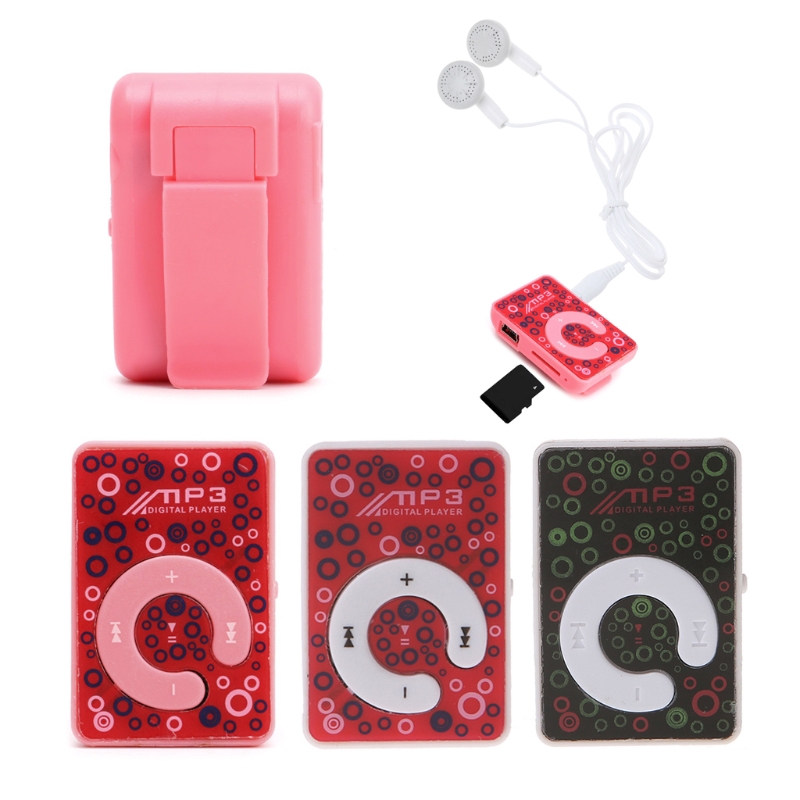 Máy nghe nhạc MP3 mini họa tiết vòng tròn nhỏ dễ thương hỗ trợ khe cắm thẻ TF + dây cáp Mini USB và tai nghe