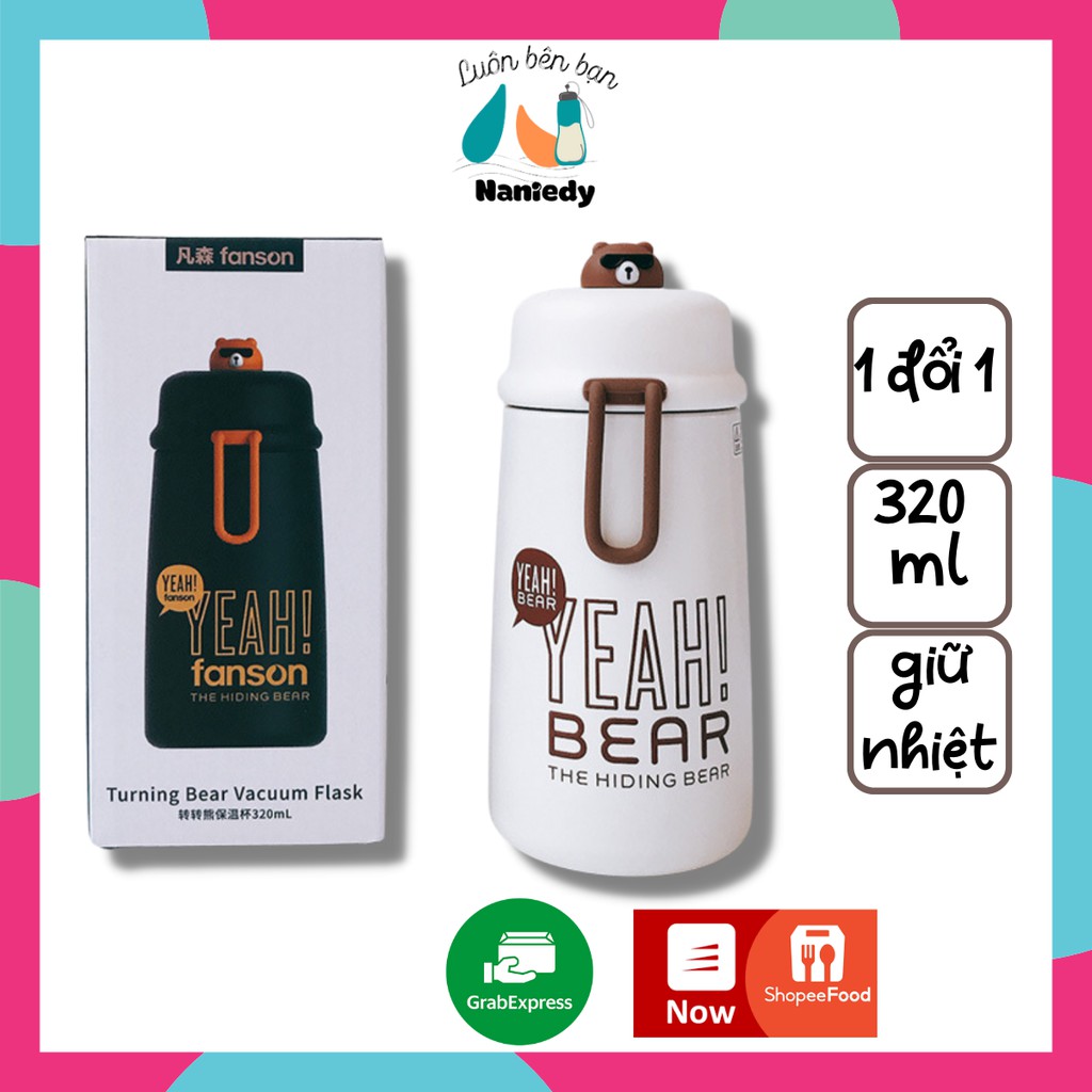 Bình Đựng Nước Giữ Nhiệt Mini Cute Yeah Bear 320ml NANIEDY Chính Hãng Cao Cấp