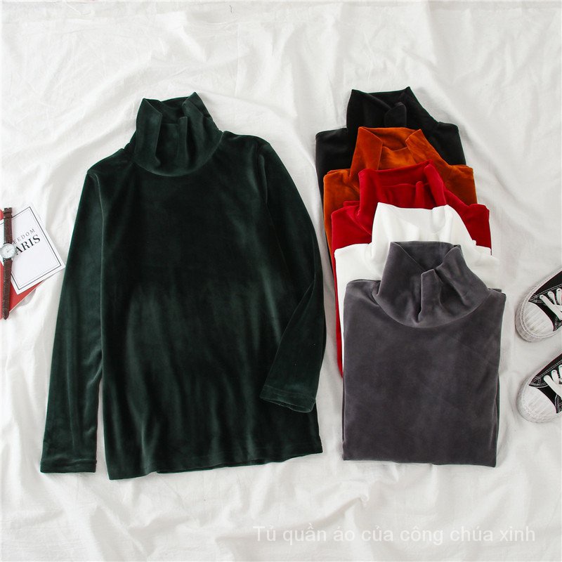 Áo Kiểu Tay Dài Cổ Lọ Chất Nhung Dày Dặn Giữ Ấm Thời Trang Xuân Thu Cho Nữ