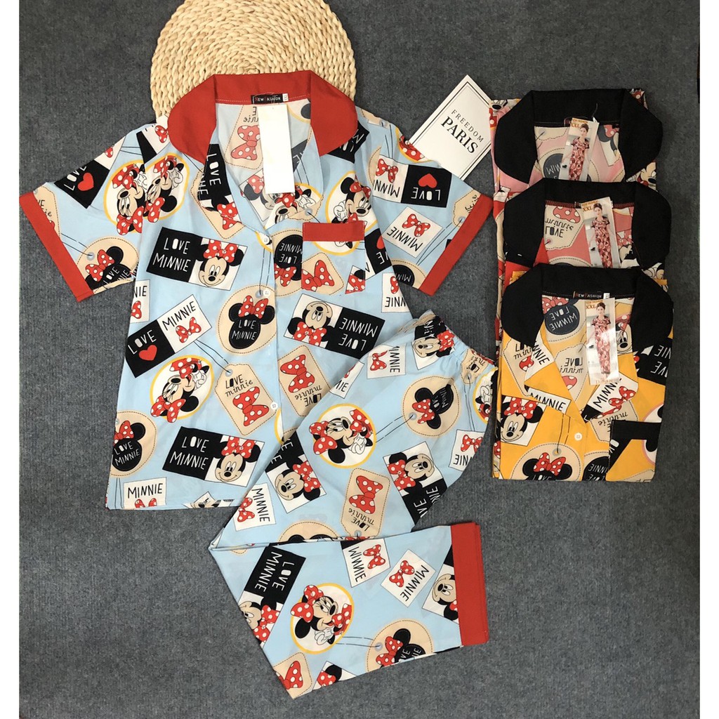 Bộ đồ ngủ Pijama nữ Lụa tay ngắn quần dài phối viền size từ 55 đến 65 ký