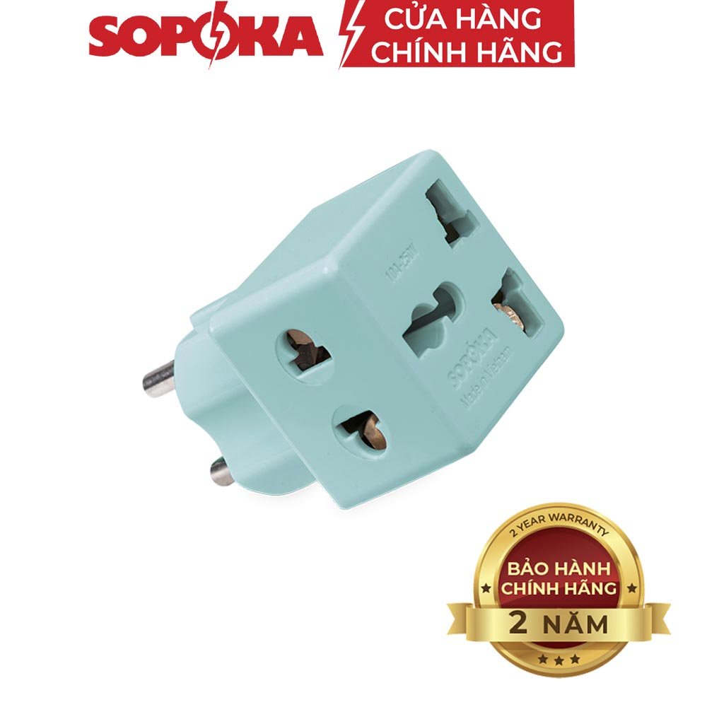 Phích chuyển đa năng 3 chân sang 2 chân SOPOKA - ổ cắm điện chia 1 ra 2 có ổ cắm 3 lổ phù hợp nhiều loại phích điện P15X