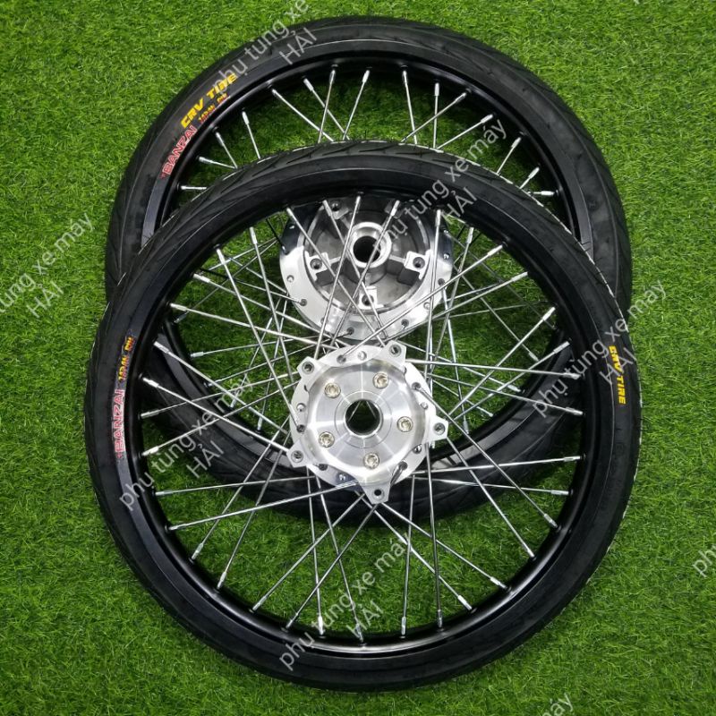 Bánh căm Exciter 150 niềng nhôm thái đen đùm mạ crom kèm đĩa trước sau lắp như zin không cần chế msp 0077