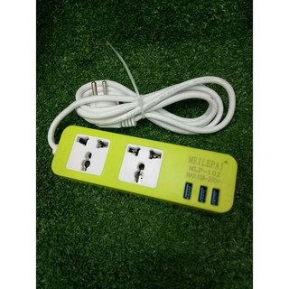 Ổ CẮM ĐIỆN ĐA NĂNG MLP-102 CÓ 2 LỖ & 3 CỔNG USB DÂY DÀI 1,8m CHẮC CHẮN