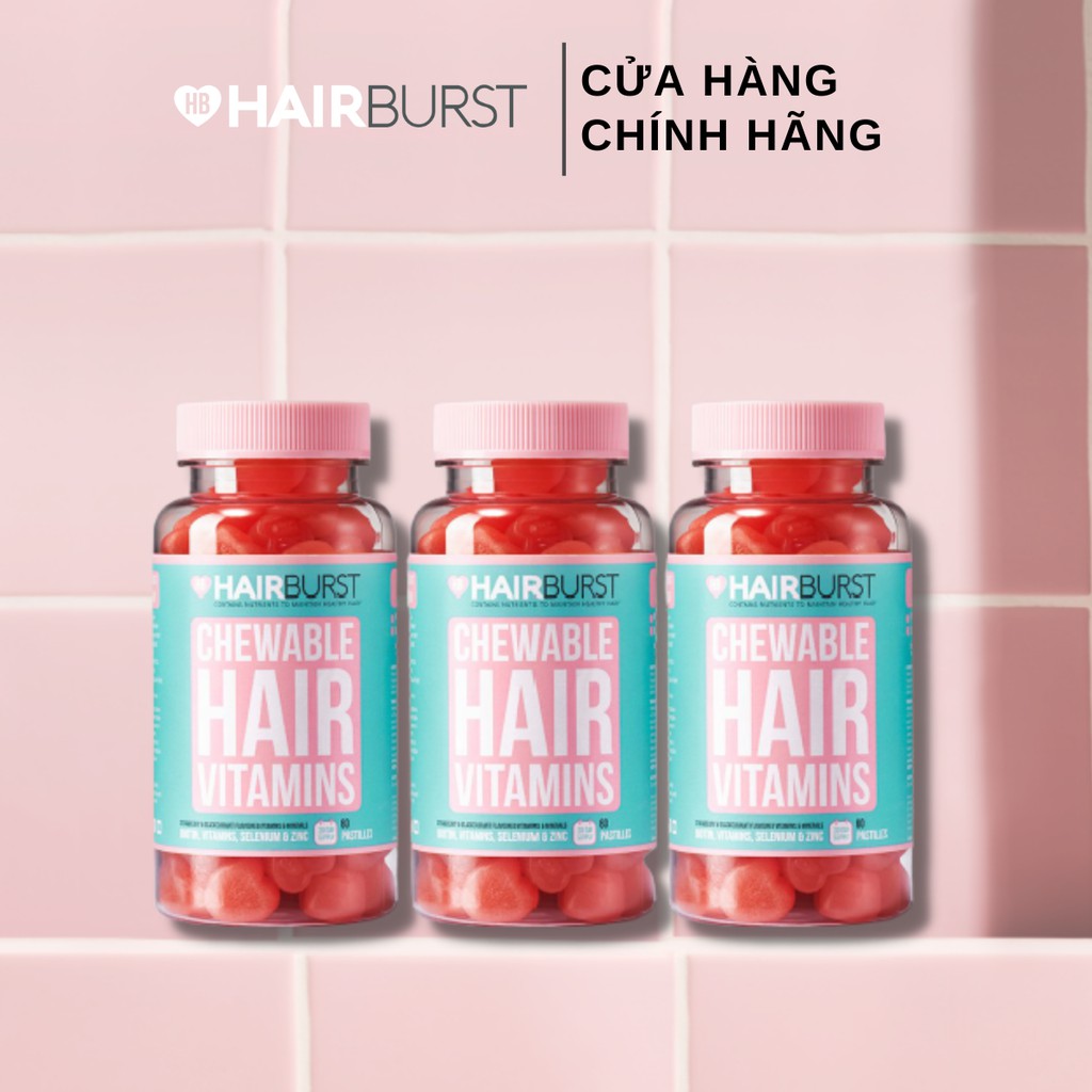 Combo 3 lọ kẹo dẻo vitamin chăm sóc, kích thích mọc tóc HAIRBURST chewable hair vitamins