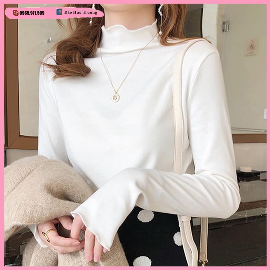 Áo giữ nhiệt nữ cao cổ lót nỉ hai mặt chất nhung mềm mịn cao cấp co giãn phong cách Hàn Quốc GN01