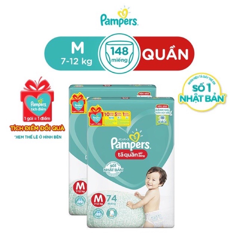 Bộ 2 tả quần Pampers Giữ Dáng Mới M74/L68/XL48/XXL56