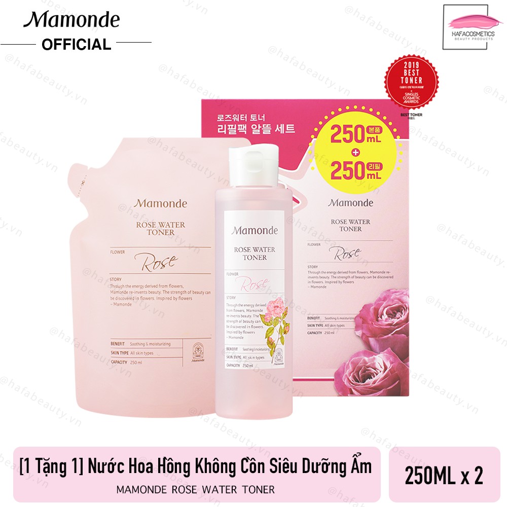 Set Nước Hoa Hồng Không Cồn Siêu Dưỡng Ẩm Mamonde Rose Water Toner 250ml