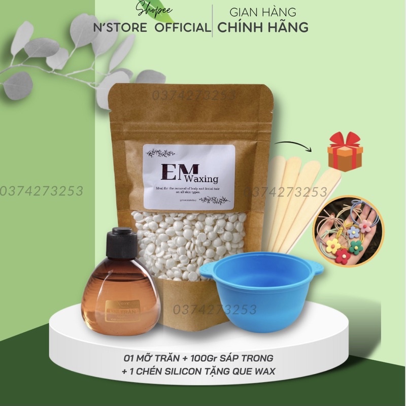 Combo sáp wax lông tay chân, mỡ trăn triệt lông, chén silicon chống dính