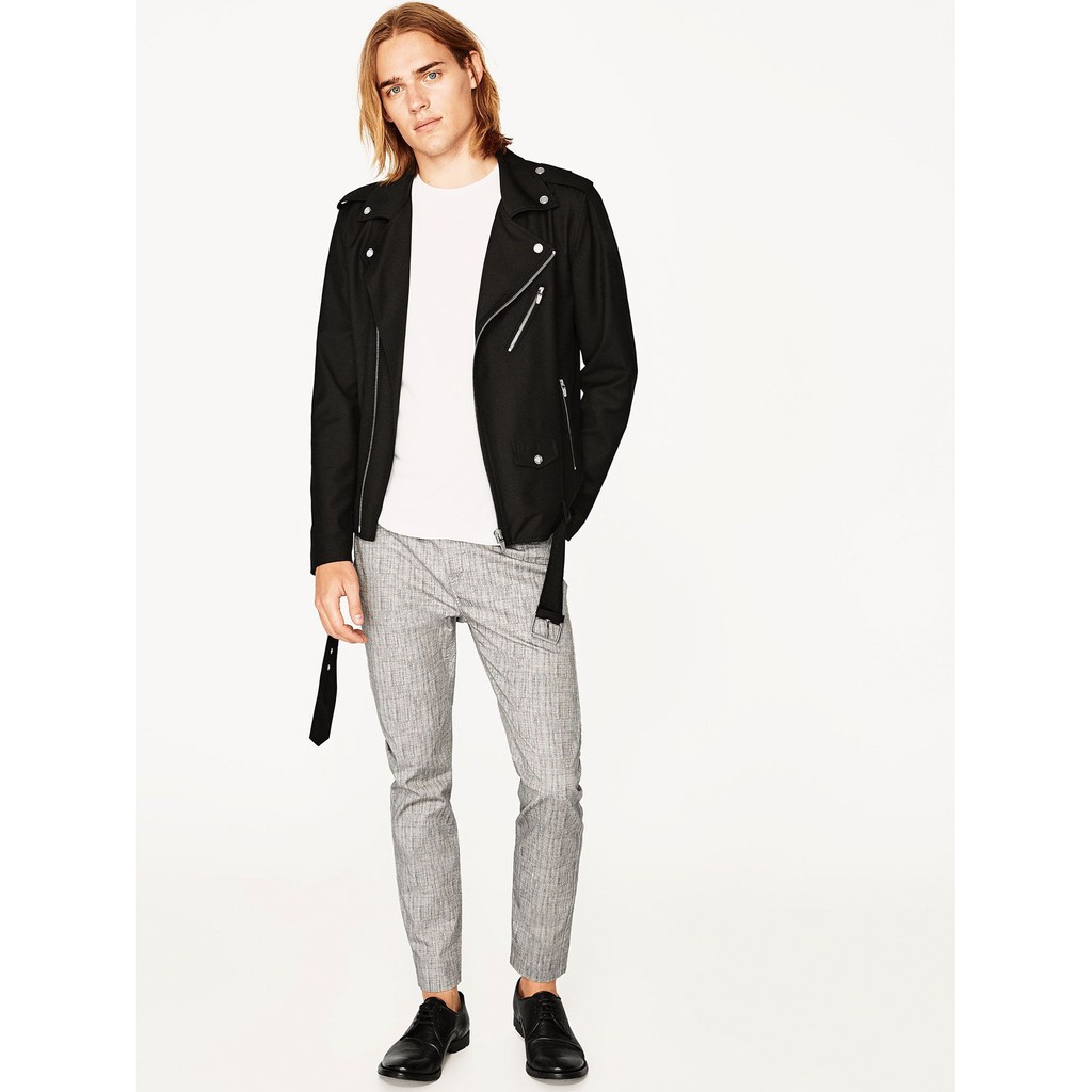 ÁO KHOÁC ZARA MAN BIKER JACKET VẢI MÀU ĐEN