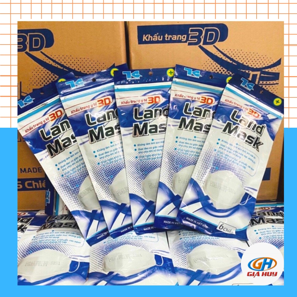 (Thùng 50 gói) Khẩu trang 3d Landmask KF94, 1 gói được 6 chiếc , sản phẩm có 6 màu hàng công ty