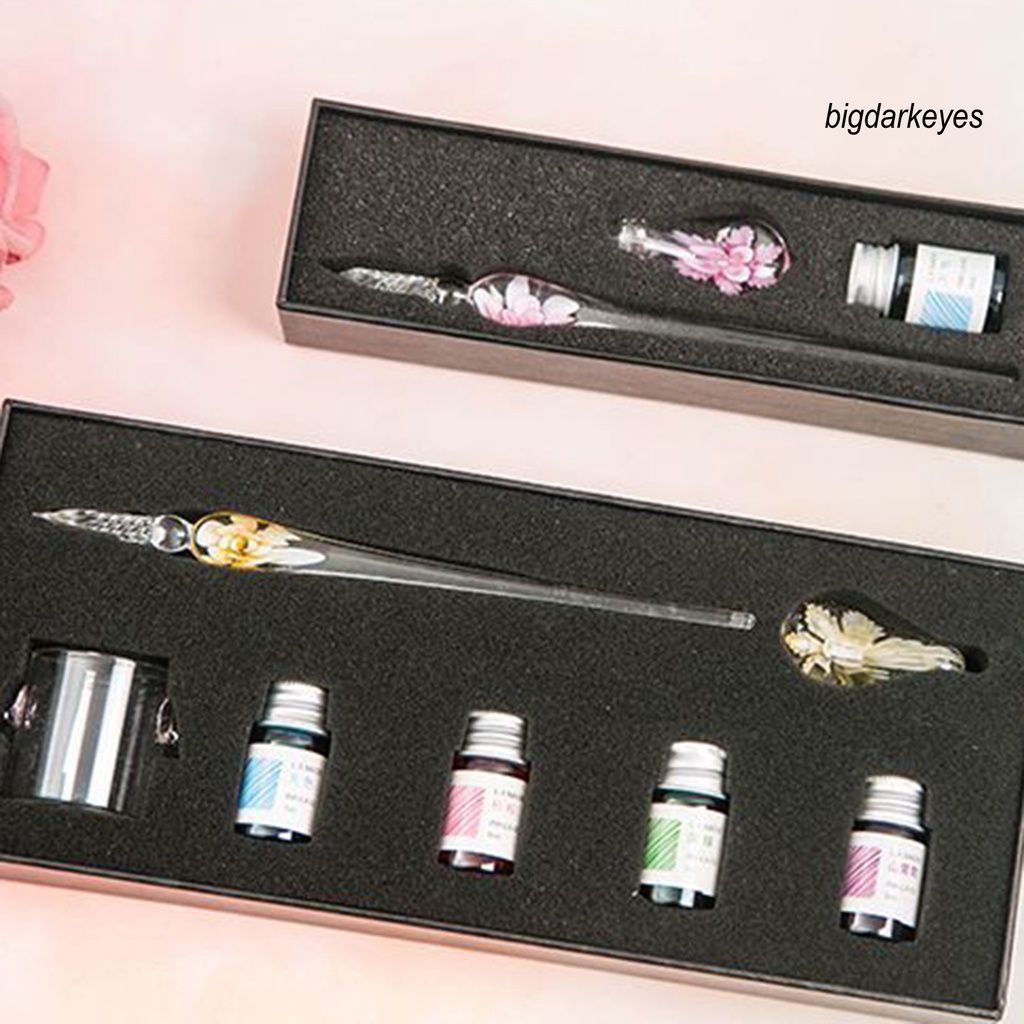 1 Bộ Bút Máy Hình Hoa Pha Lê Mịn Màng Nhỏ Gọn Kèm Mực