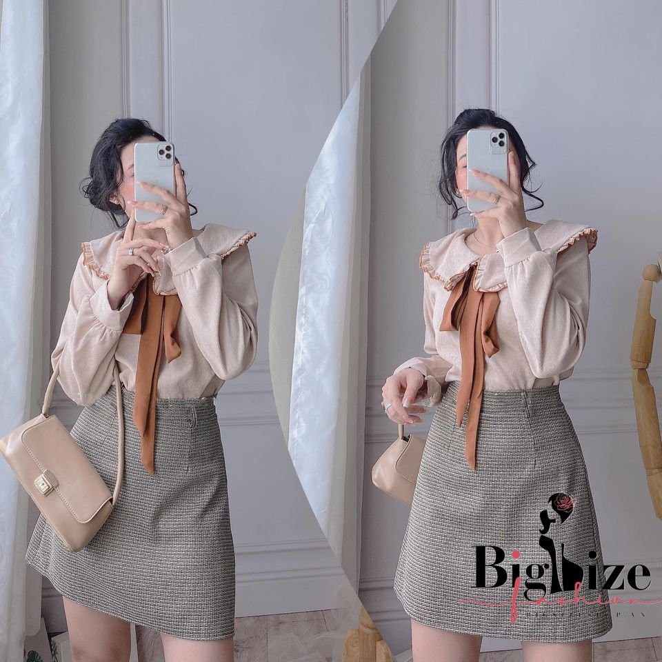 (50-90KG) SET ÁO + CHÂN VÁY CỔ SEN BIGSIZE