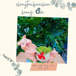 Chậu heo mẹ heo con xách giỏ