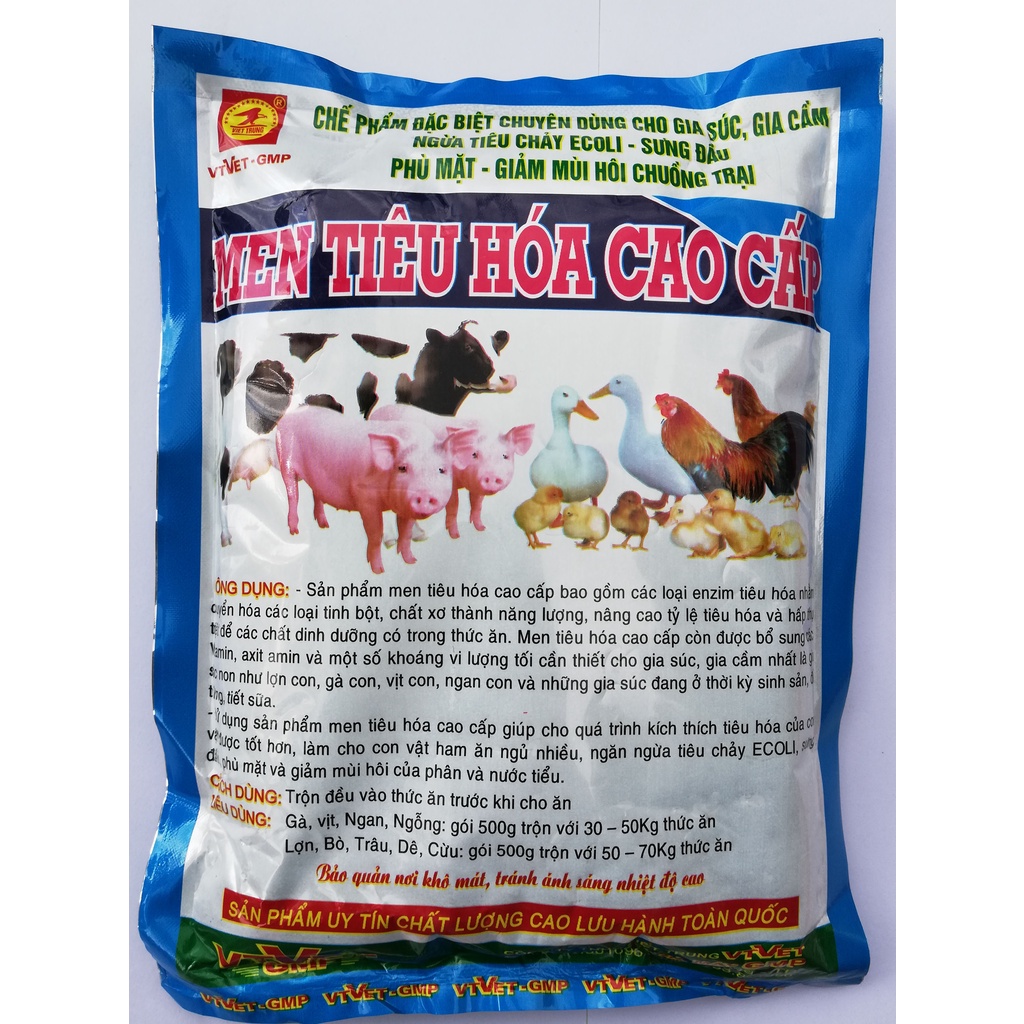 2 gói Men tiêu hóa cao cấp loại 500g  Dùng cho Gia súc, gia cầm, chó, mèo; Tổng = 1kg