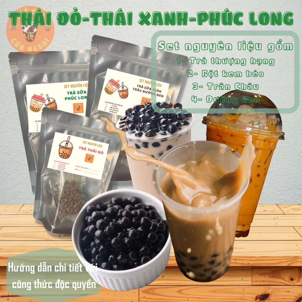 Set Nguyên Liệu Pha Trà Sữa Truyền thống, Trà Sữa Phúc Long, Hồng trà, Trà Thái Xanh, Trà Sữa Thái Đỏ