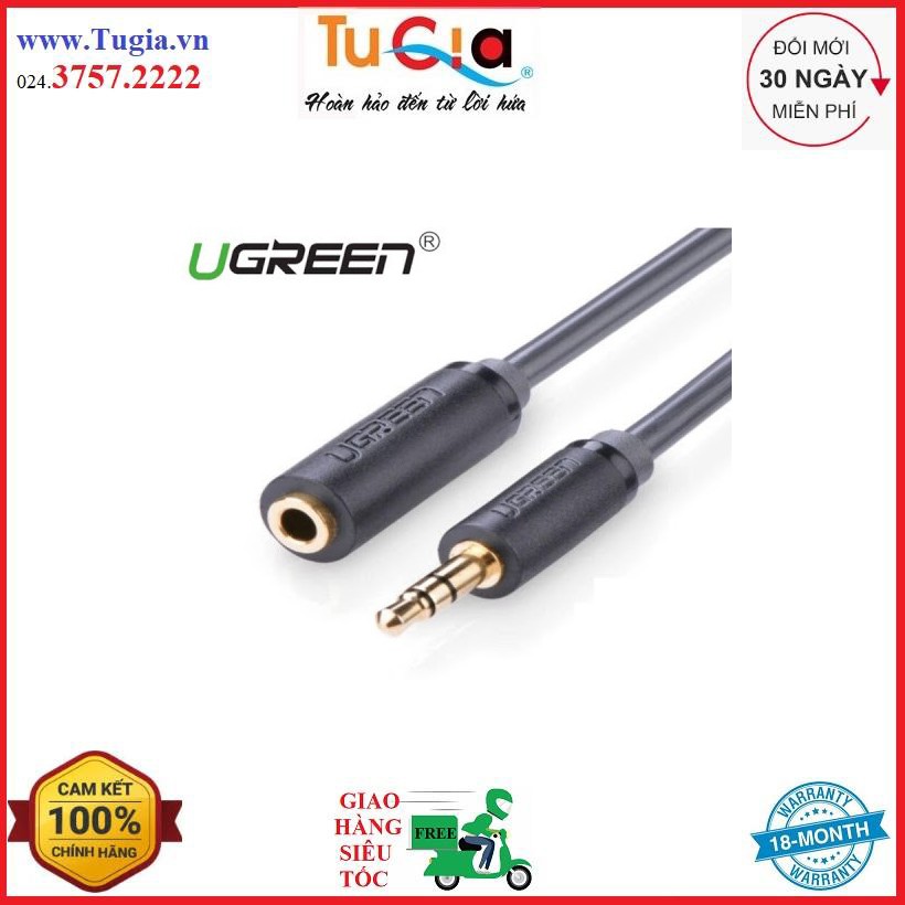 Cáp âm thanh kéo dài hai đầu chuẩn 3.5mm 1 đầu đực 1 đầu cái dài 1M UGREEN AV124 10782 (Xám) - Hàng chính hãng